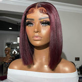 Pre-plucked Burgundy Straight Bob Lace Frontal Wig